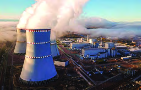 A nuclear power plant in Russia: the white clouds rising from the wide towers are not smoke but water vapour