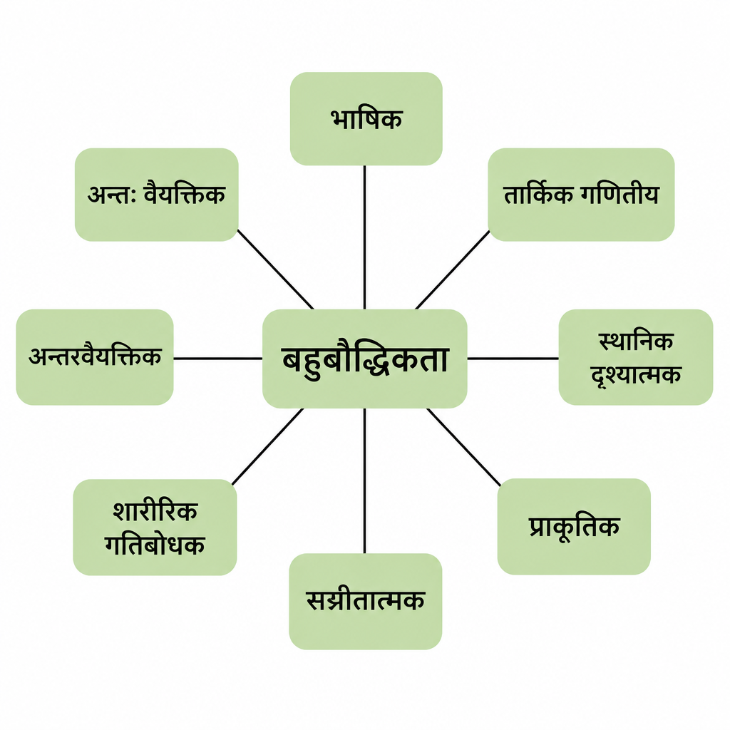 आठै प्रकारका बौद्धिकता एउटै मान्छेभित्र फरक फरक मात्रामा रहन्छन् भन्ने कुरा एकै नजरमा देखिने गरी ।