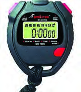 A digital stopwatch for measuring time. It shows two more digits after the seconds.