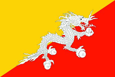 The flag of Bhutan: a white dragon across a field of yellow and orange.