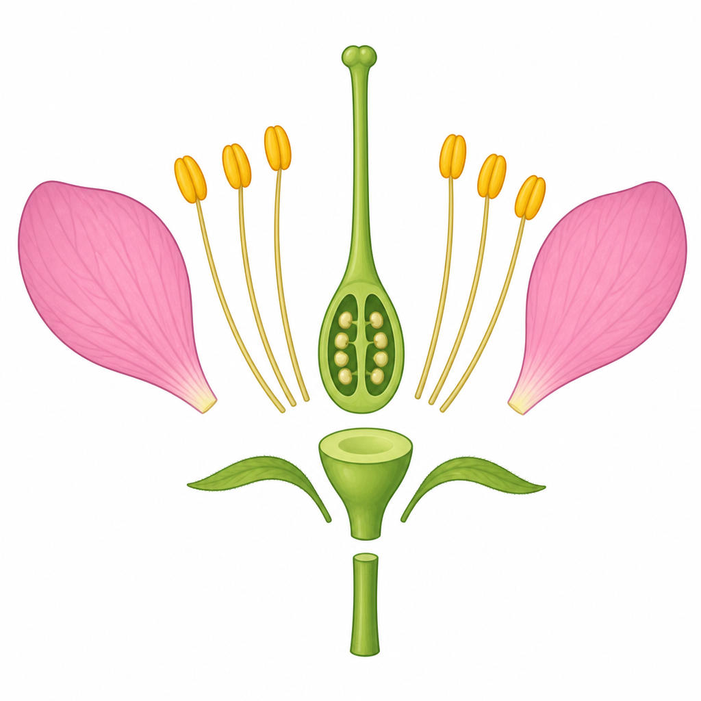 To tell the male organ of a flower from the female organ, a learner has to see where each part sits.