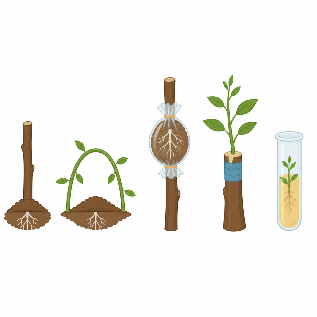 How each of the five methods produces a new plant, seen at a glance.