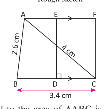 Rough sketch: triangle ABC with rectangle CDEF standing on DC, half of BC, between BC and the parallel line through A.