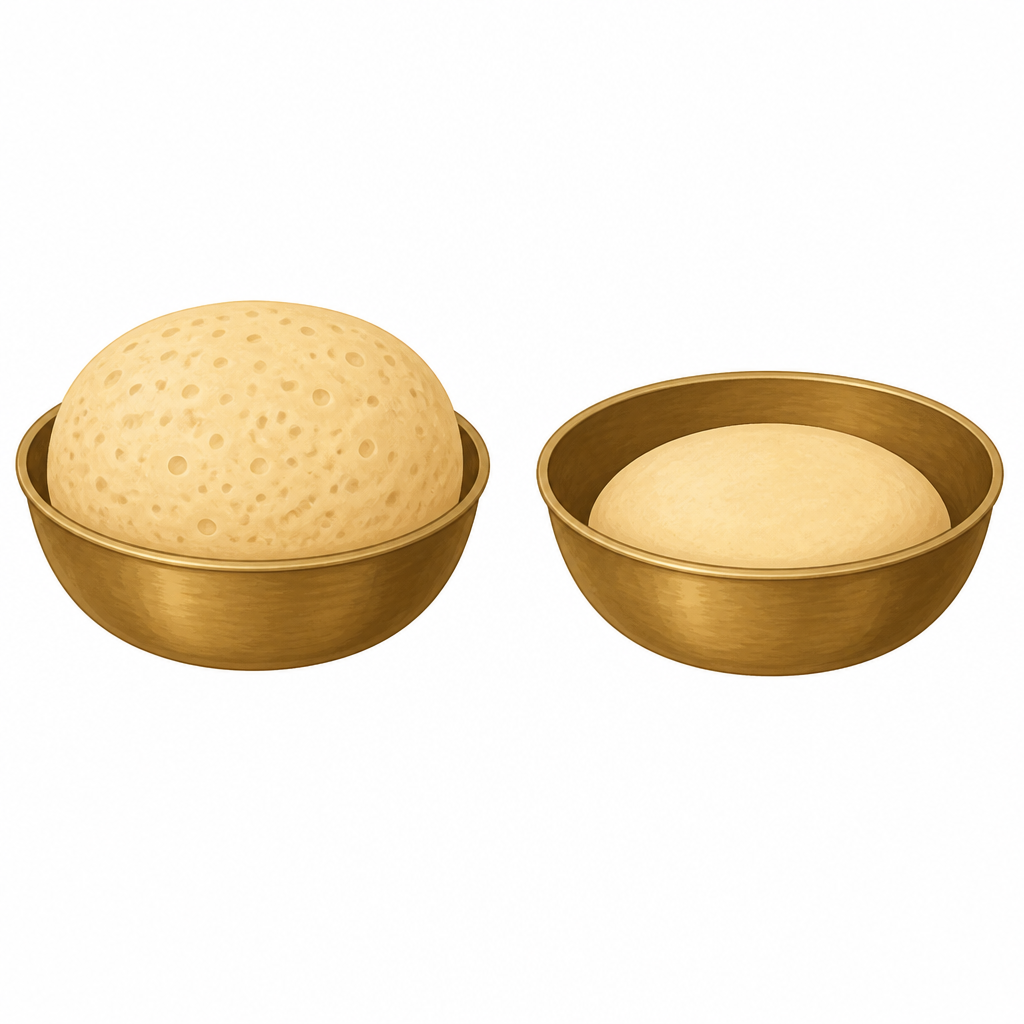 The dough with baking soda in it has risen and taken up more space, while the dough without soda has stayed just as it was.