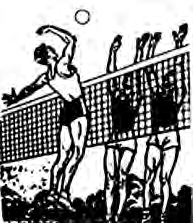 Spiking: a front-zone player reaches above the net and hits the ball hard into the opponents' court