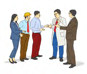 Workers from different fields gathered in a crowd, each one arguing that his or her own job is better.