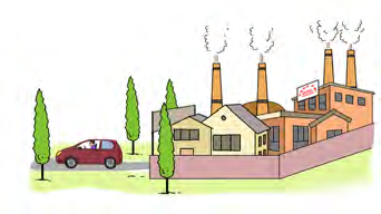 A new factory started running near the town, with smoke rising from its chimneys.