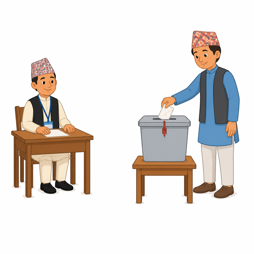 १८ वर्ष पूरा भएको नागरिकले मतदान गरेको क्षण, जुन राजनीतिक अधिकारको सबैभन्दा प्रत्यक्ष प्रयोग हो।