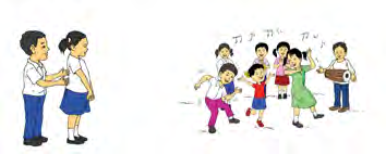 Two friends watching small children who are dancing to the beat of a madal.