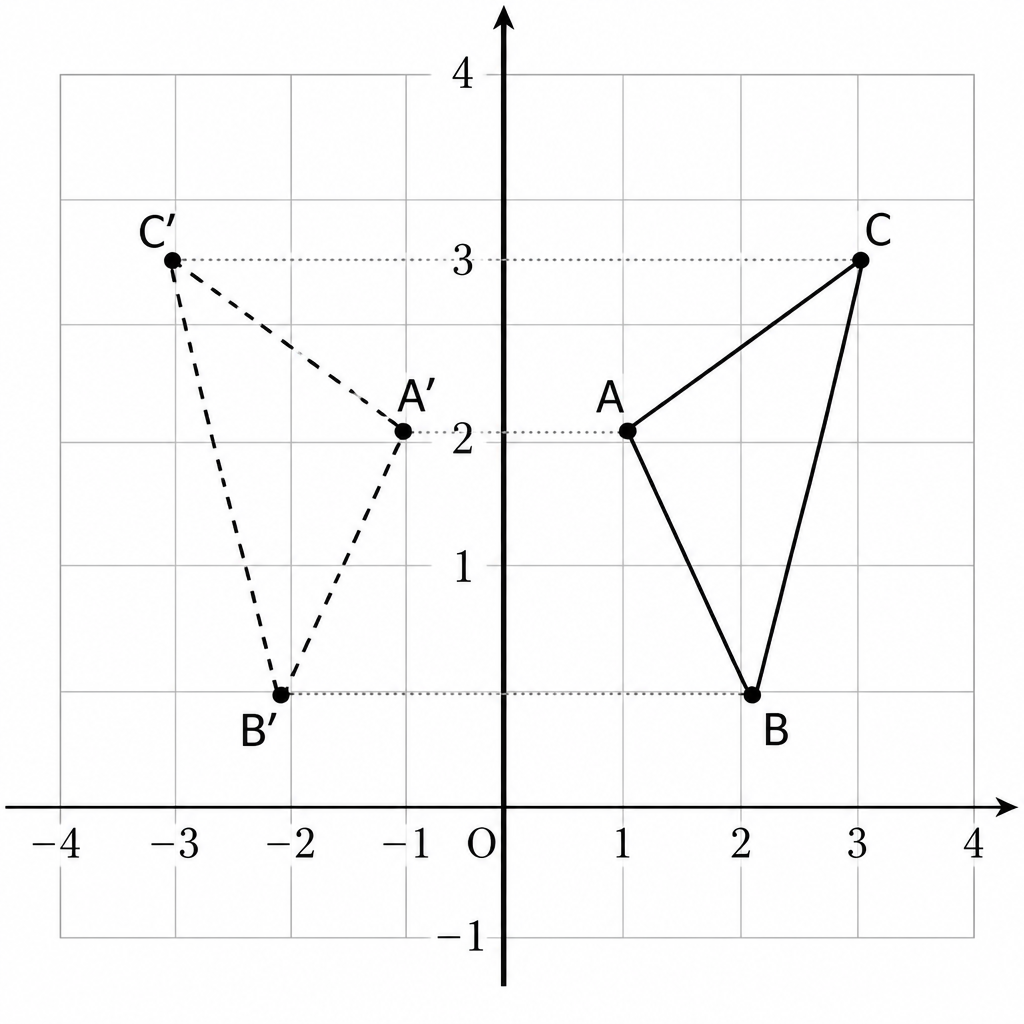 With the Y-axis as the mirror each vertex moves sideways along the same horizontal line, showing that the height of the point never changes.