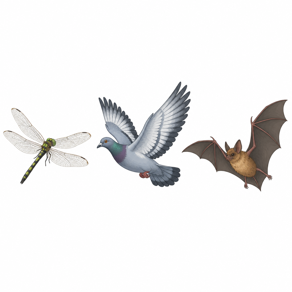 The wings of an insect, a bird and a bat: all three do the work of flying, yet their internal structures are different.