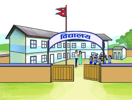 A school building with its gate and flag, the kind of school a prospectus introduces to new students and parents.