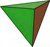 Three of the four triangles of a tetrahedron are in view, and the fourth rests underneath as the base.