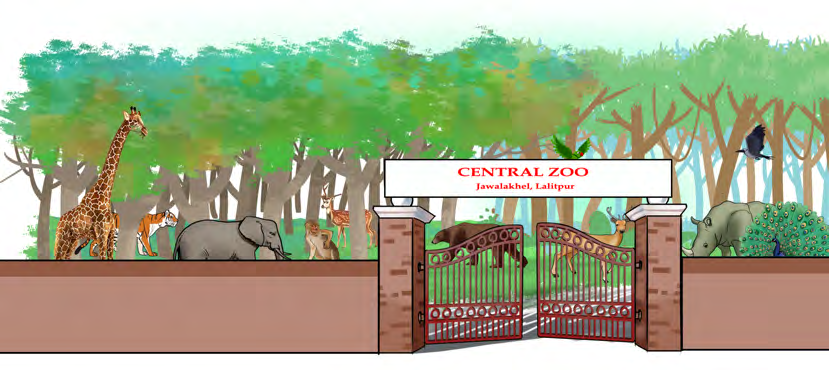 The entrance of the Central Zoo at Jawalakhel, Lalitpur, with its animals behind the wall. The rules are posted where every visitor passes.