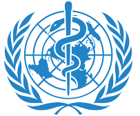 The logo of the World Health Organization, a staff and serpent laid over the globe.