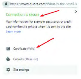 Checking a website's security certificate: 'Connection is secure' and 'Certificate (Valid)' show that the site is safe to use.
