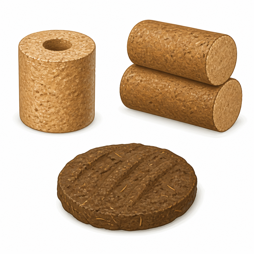 Machine pressed briquettes and a hand pressed dung cake are both noncarbonized briquettes.