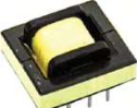 A small transformer of the kind found in a charger, with its coils wound round the core in the middle.