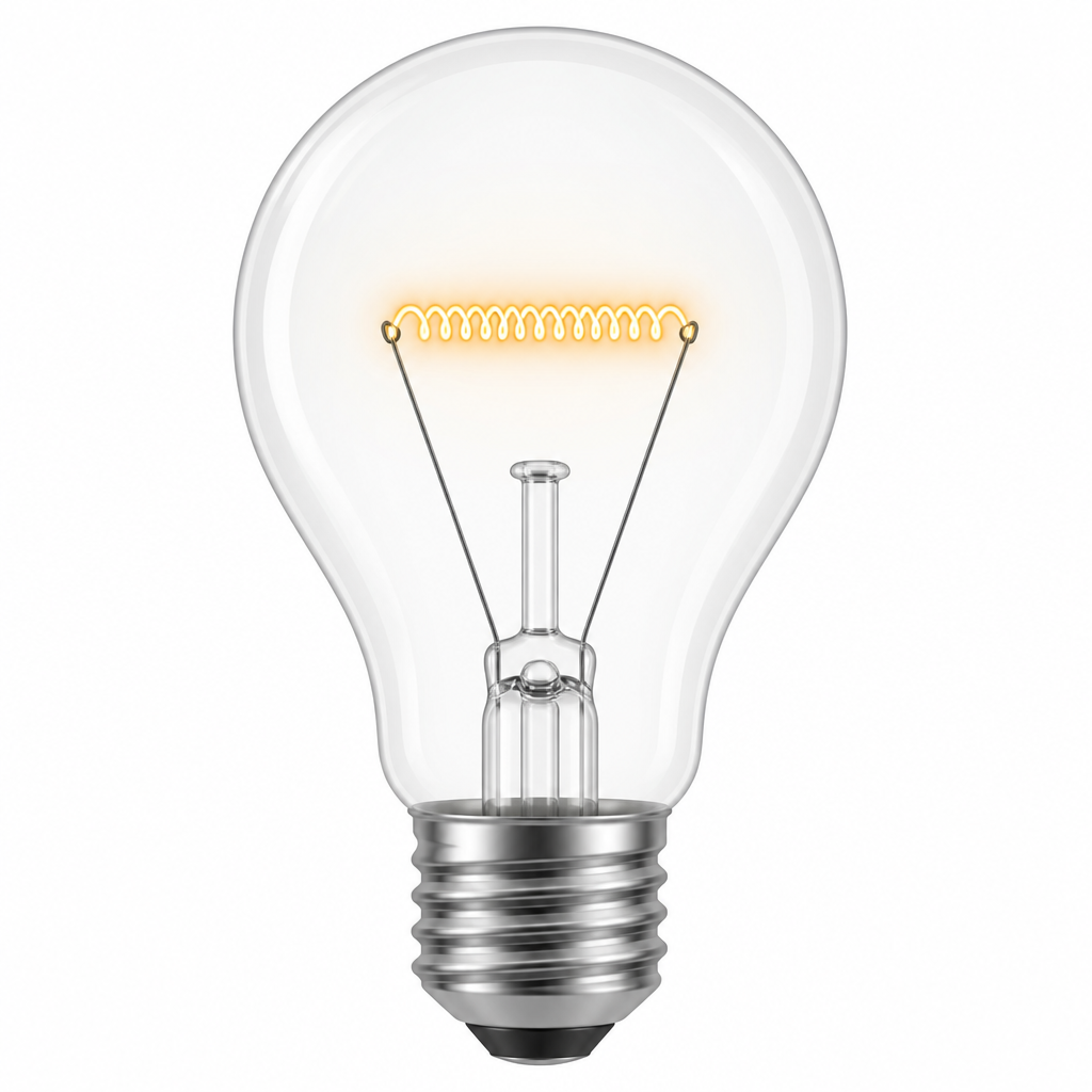 The thin tungsten filament inside the bulb is the part that heats up and glows to give light