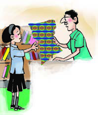 A customer and a shopkeeper: "Could you show me...?" and "I wonder if you could..." are the polite forms that make this exchange work.