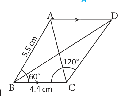 Rough sketch: D lies on the line through A parallel to BC, and the arm of the 120° angle at C reaches it.