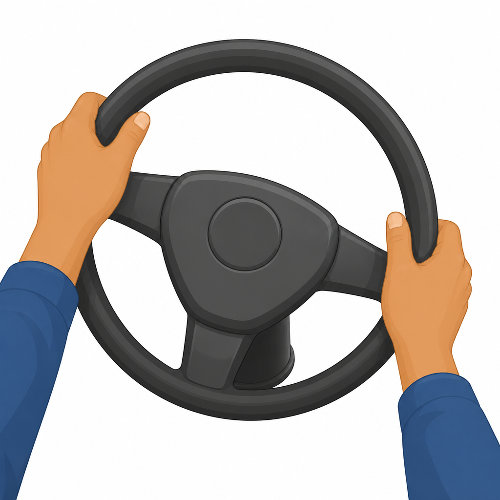 A small force on the steering wheel is magnified to change the direction of a heavy vehicle's wheels