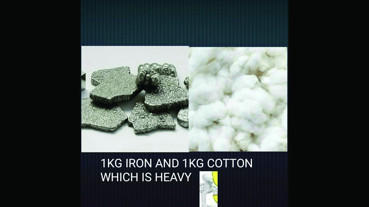 One kilogram of iron beside one kilogram of cotton. The cotton looks bigger, but neither is heavier, because both weigh exactly one kilogram.