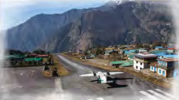 Lukla airport in the Everest region: a short, sloping runway on a mountainside
