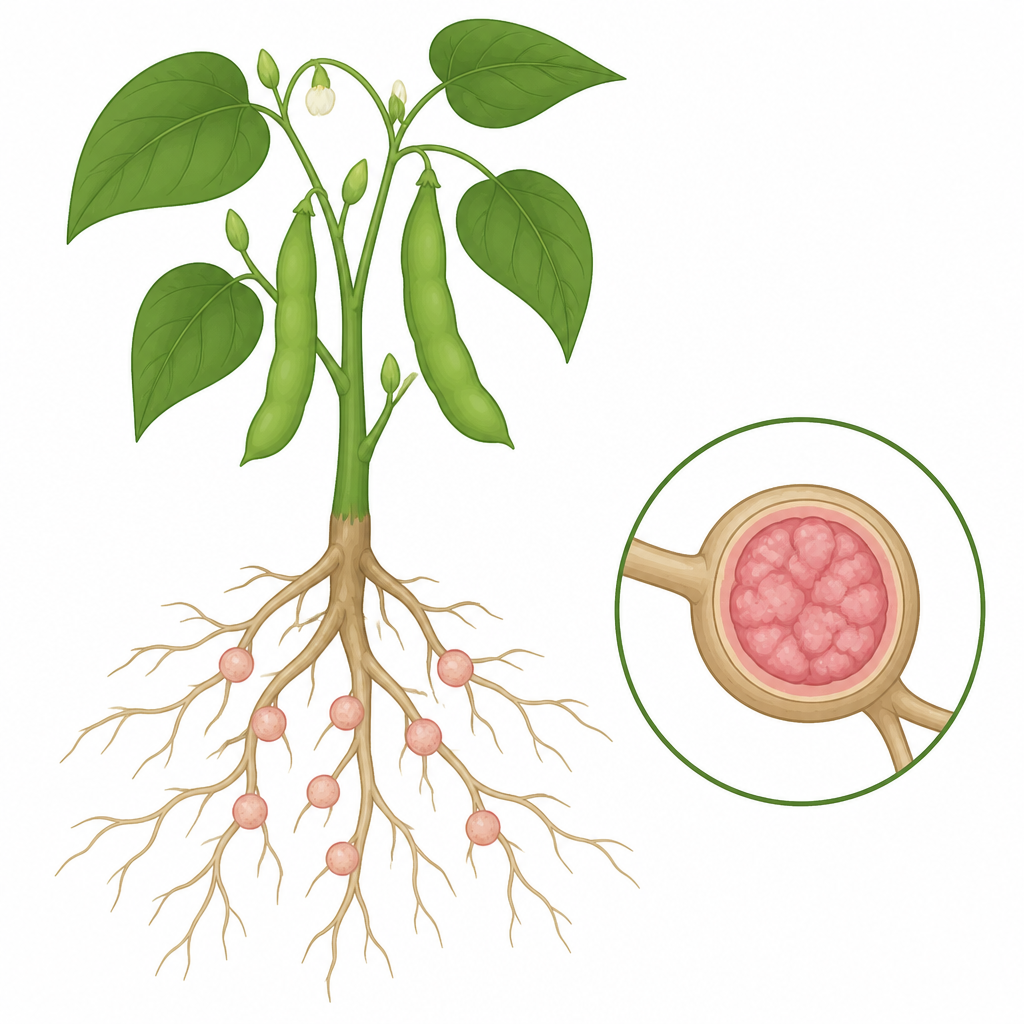 The nodules on the roots of a legume, the small swellings where Rhizobium bacteria live