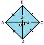 The two diagonals of a rhombus cross at right angles, which is why each half diagonal serves as the height of one of the two triangles.