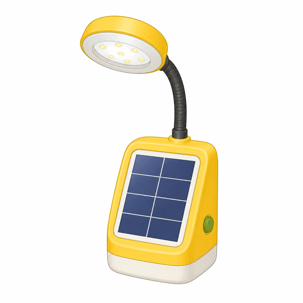 A small solar lamp: a few photovoltaic cells and one LED bulb.