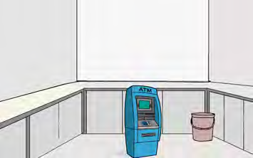 The ATM standing inside the bank.