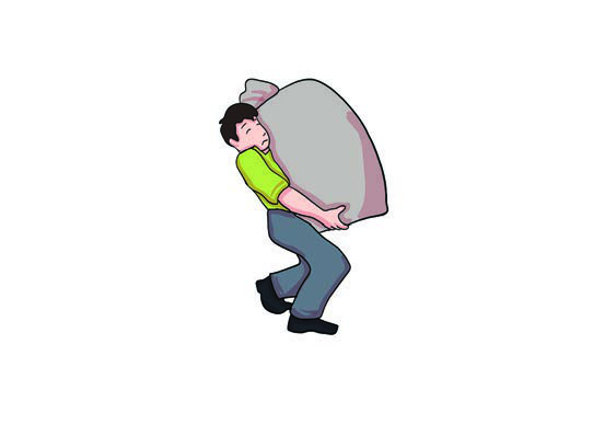 This man cannot walk quickly because his sack is too heavy.