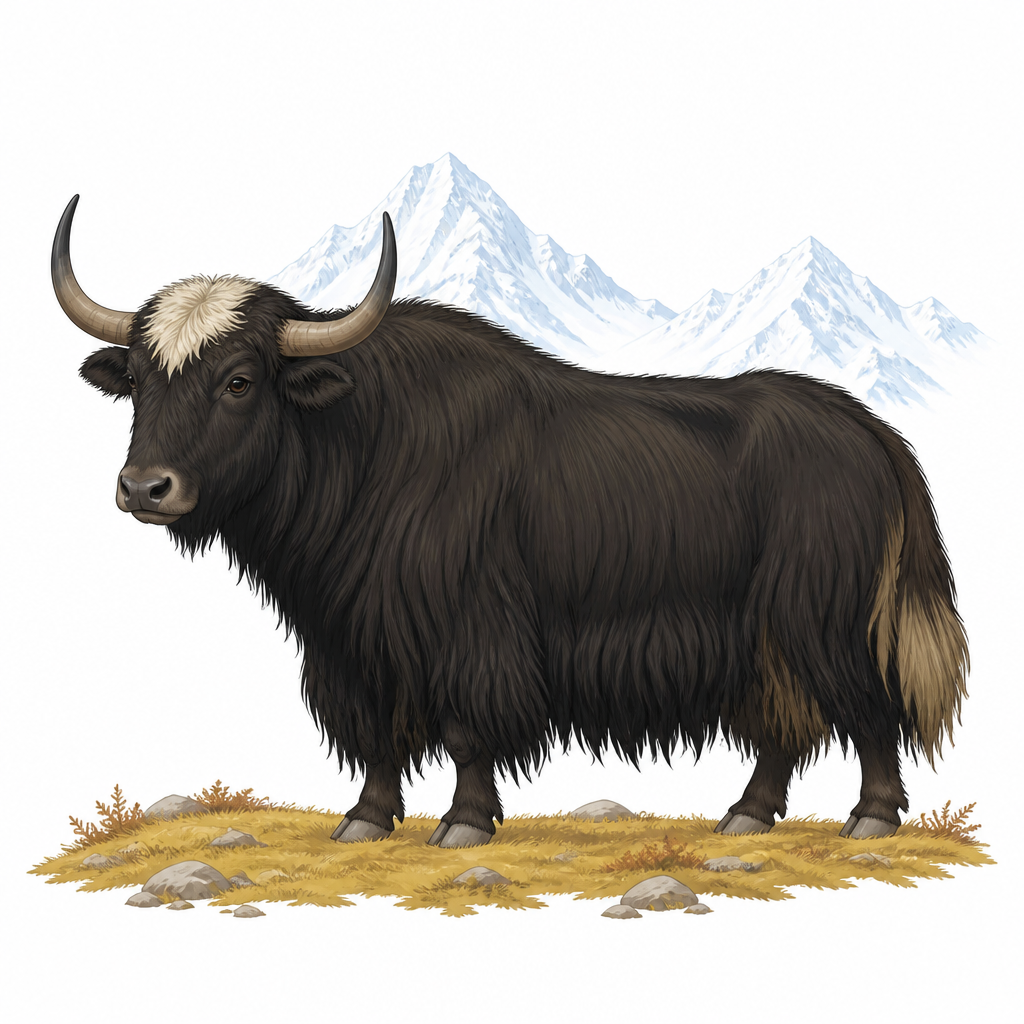 The Himalayan wild yak, a rare animal that survives the cold of the high alpine pastures.