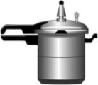 A pressure cooker made of aluminium or steel, metals that carry heat quickly.