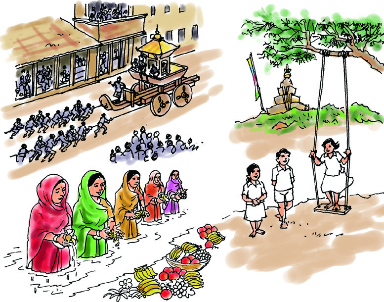 जात्रामा रथ तान्ने भिड, पूजाका लागि फलफूल लिएर नदीमा उभिएका महिला र चाडमा हालिएको पिङ, यी सबै एउटै संस्कृतिका फरक फरक अनुहार हुन्।