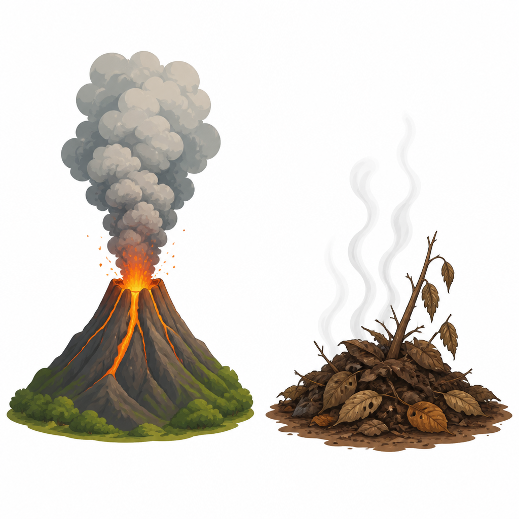 An erupting volcano and rotting plants both send oxides up into the air without any human help.