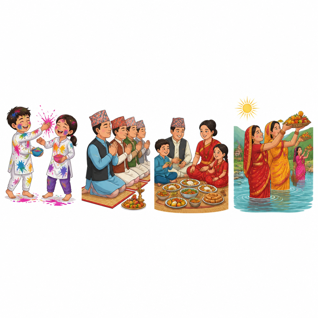 Playing with colours, praying together, sharing a feast and offering to the sun: every festival is known by what people do at it.