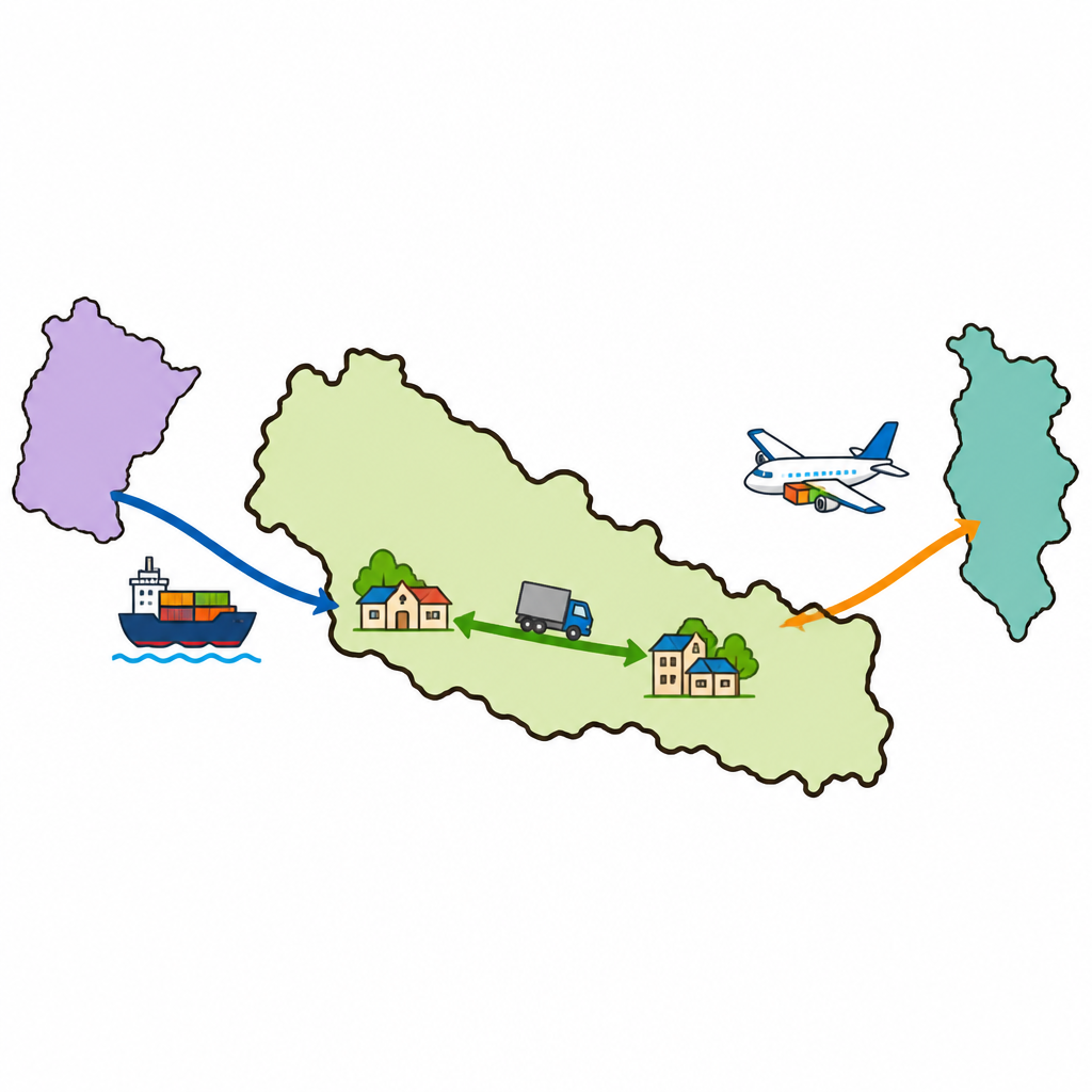 देशको सिमानाभित्रै सामान ओसारपसार भएको हो कि सिमाना नाघेर गएको हो, त्यही कुराले आन्तरिक र बाह्य व्यापार छुट्याउँछ।