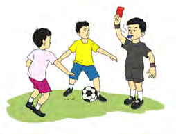 A referee shows a red card. A question you could ask here: Why is the player being sent off?