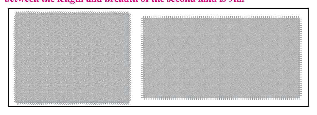 Two rectangular fields, each of area 360 m², fenced all round with barbed wire
