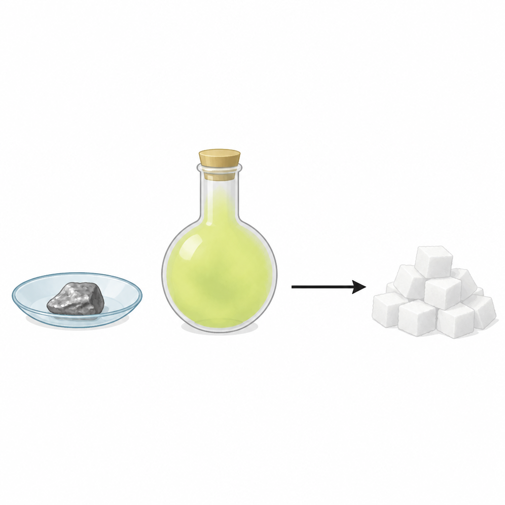 The names in a word equation stand for real substances. Soft shiny sodium and pale yellow green chlorine gas together give the white grains of common salt.
