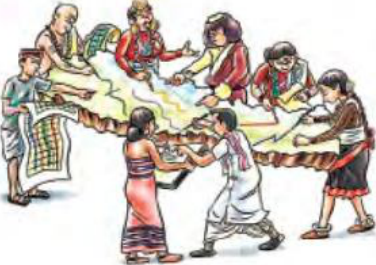 फरक फरक पहिरन लगाएका विभिन्न समुदायका मानिस मिलेर एउटै काम गर्दै। संस्कृति फरक भए पनि सबै एउटै देशका नागरिक हुन्।