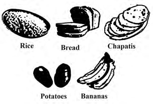 Fig 6.1 Rice, bread, chapatis, potatoes and bananas: everyday foods rich in carbohydrate