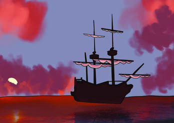 A ship putting out to sea at sunset: the poem's picture of a soul leaving life calmly, with the evening star above and the boundless deep ahead.