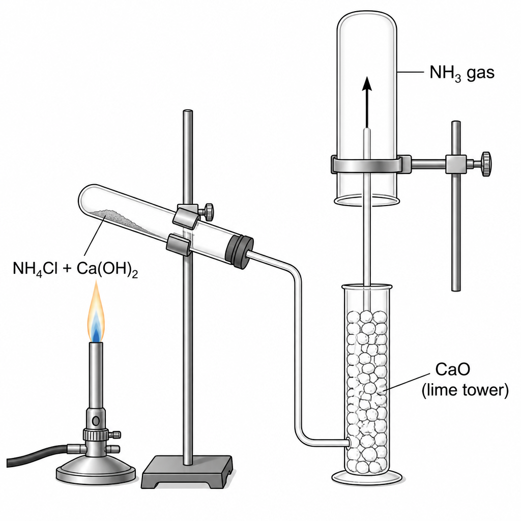Apparatus set up for the laboratory preparation of ammonia gas