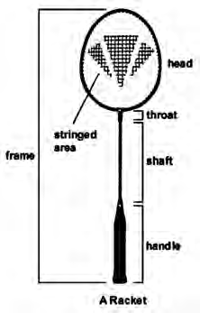 The parts of a racket. The grip is always taken on the handle at the bottom.