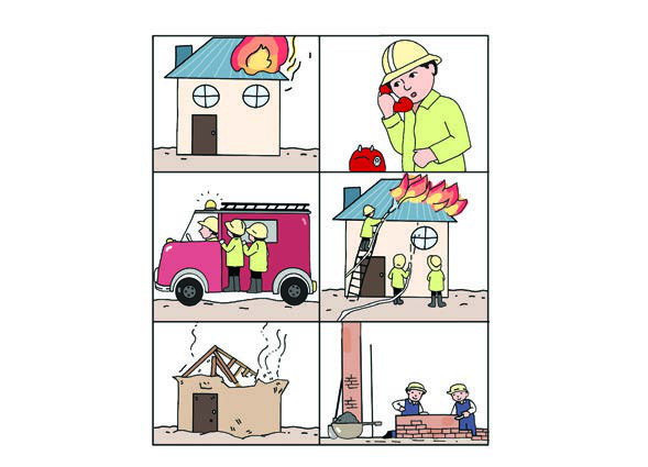 The six events of the fire Anjali saw, from the first flames to the rebuilding of the house.