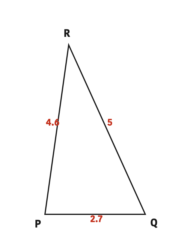 Triangle PQR with the measured length written on each of its three sides.