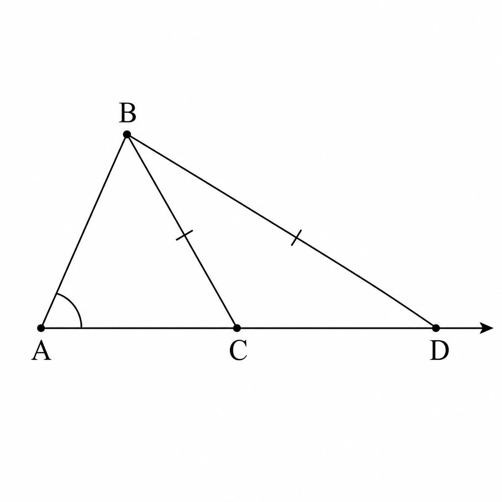 Two equal lengths BC and BD reach the same ray at two different points, so two triangles of different size are produced.